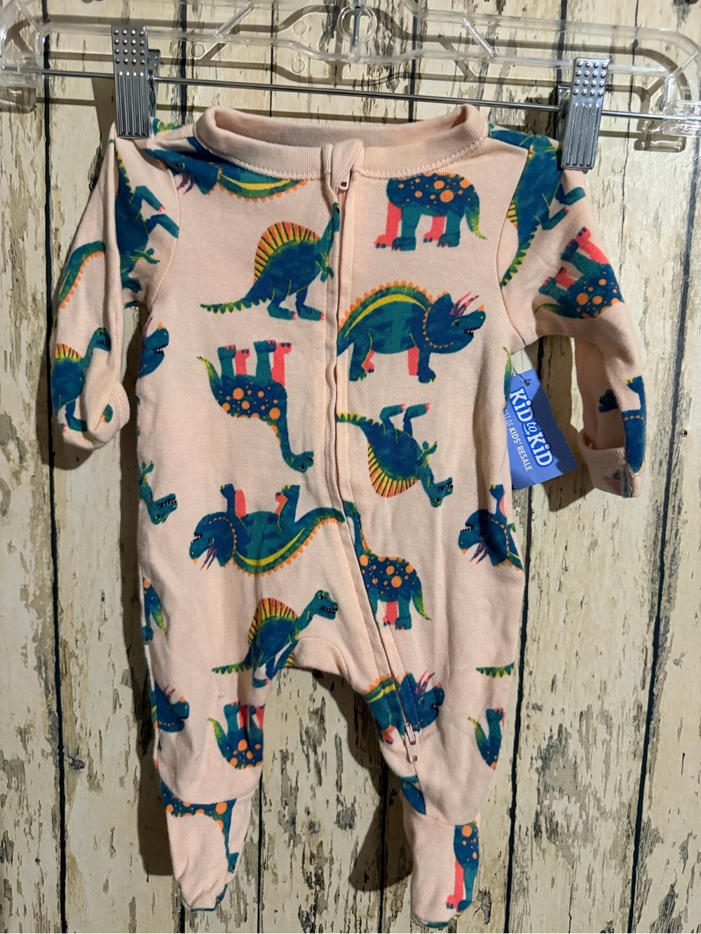 Old Navy Pink Footed One-Piece with Blue & Green Dinosaur Print